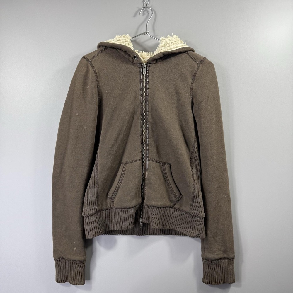 Y2K Ruehl No.925 Hoodie Womens Medium Brown Sherpa Lined Full Zip Fleece Jacket